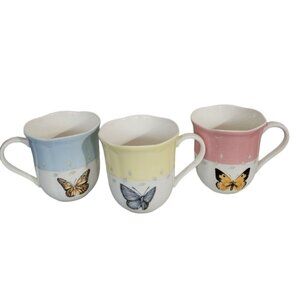 Lenox Butterfly Meadow Set of 3 Porcelain Coffee/Tea Cups Mugs 12oz Replacements